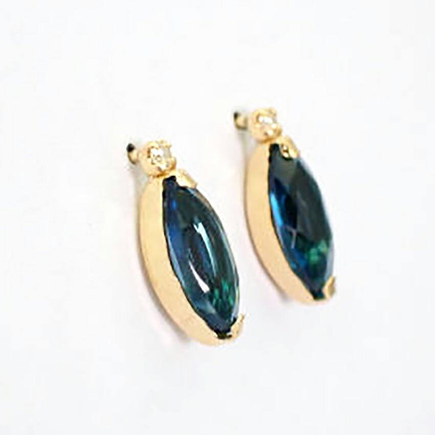 [New] K18 London Blue Topaz Diamond Marquise Earrings [i6-2]