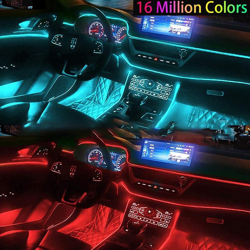 6-в-1 Неоновый RGB Светодиодный Комплект Освещения Салона Автомобиля Оптоволокно с Приложением Управление Звуком Множество Режимов Авто Декоративная Лампа