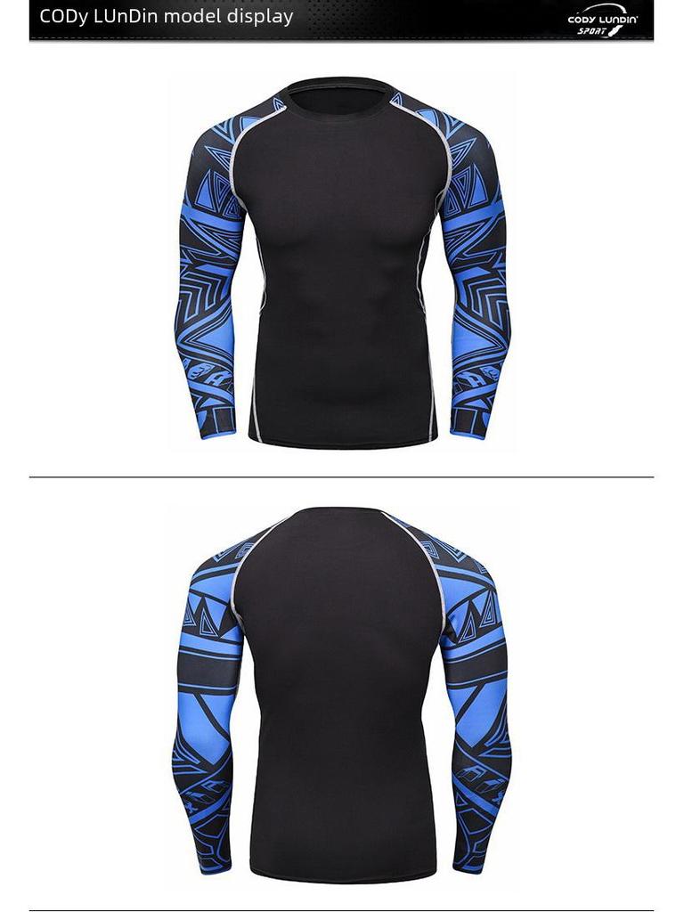 Мужская компрессионная футболка для бега с длинным рукавом и принтом, влагоотводящая, A038