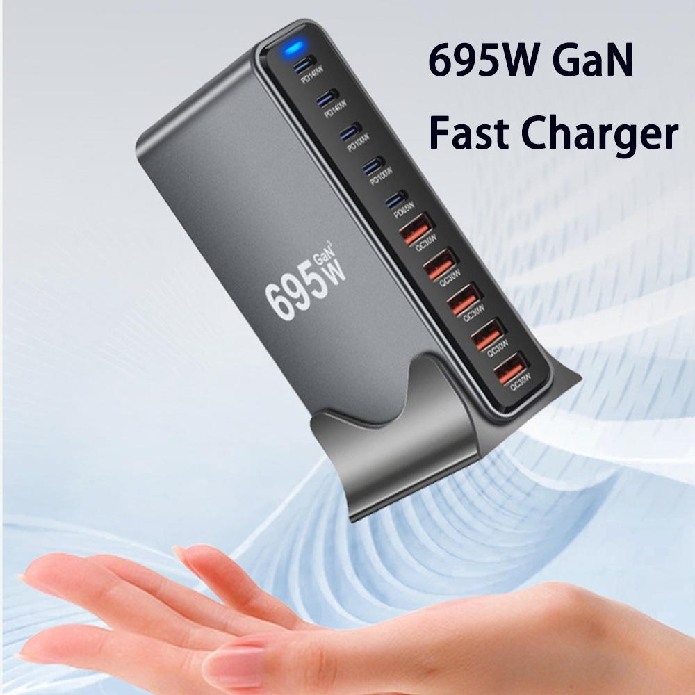 Быстрое зарядное устройство GaN 695 Вт, 10 портов USB C, двойной PD3.1 140 Вт, станция быстрой зарядки для iPhone 16, Samsung, MacBook, ноутбука, настенное зарядное устройство