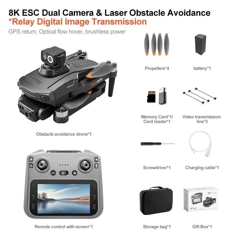 New RG800 Max Professional GPS Drone 8K Camera with Screen Remote Control Four-Axis Aerial Photography Laser 360° Obstacle 5G FPV Quadcopter Toys