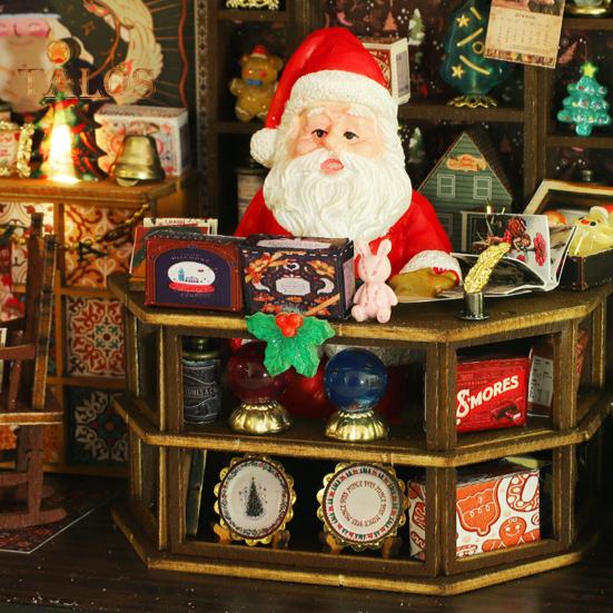 DIY Рождественский миниатюрный домик, светодиодный мини-дом, игрушка для творчества с мебелью, книжный уголок, игровая модель для дня рождения, рождественской ночи