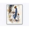Watercolor Jesus Walking On Water Canvas Painting  Christian Wall Art with Jesus Laughing Picture Christs Embrace Home Decor Pos