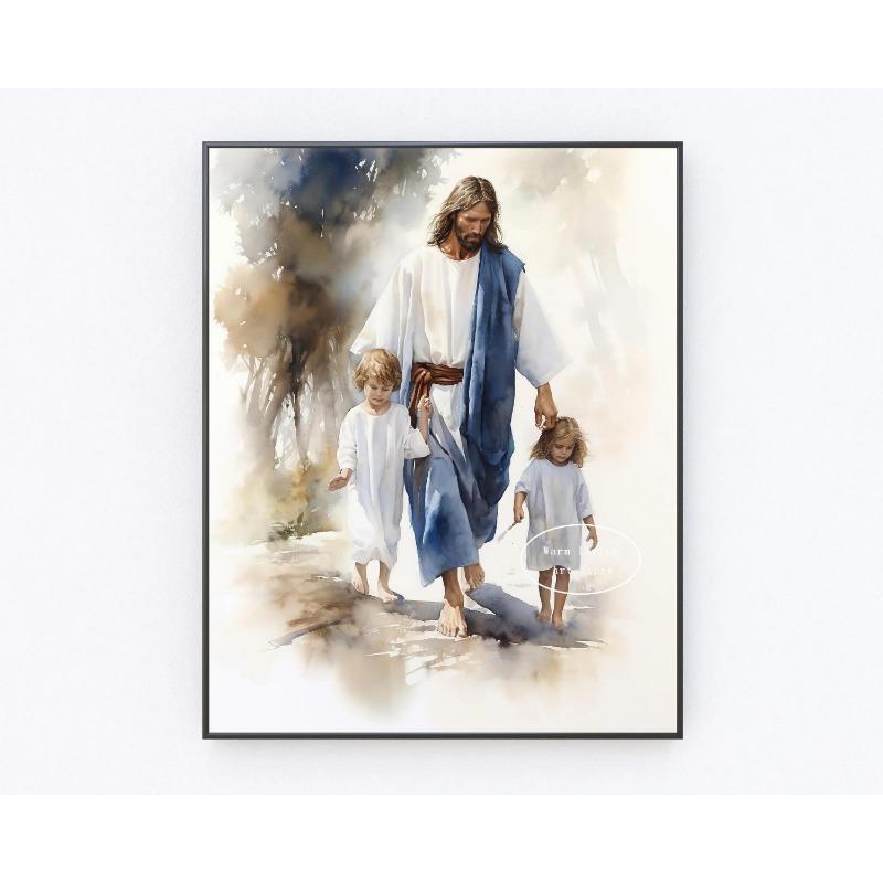 Watercolor Jesus Walking On Water Canvas Painting Christian Wall Art with Jesus Laughing Picture Christs Embrace Home Decor Pos