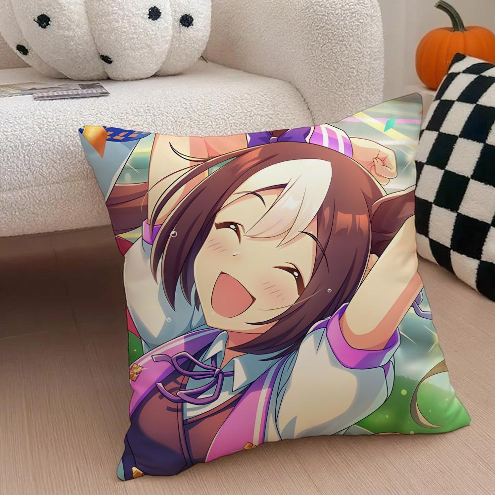 Cheerful  Anime UUmamusume Pretty Derby Cushion Cover Throw Pillow Cover Hidden Button Durable Polyester Chair Cushion