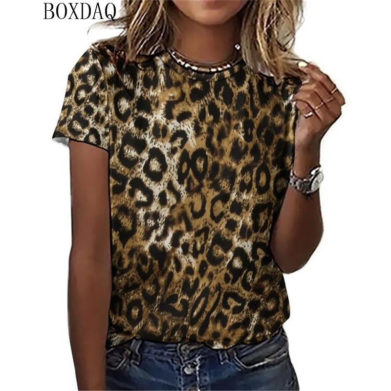 Женская новая модная футболка с короткими рукавами и леопардовым принтом, 3D-печать, О-образный воротник, повседневная женская летняя модная футболка