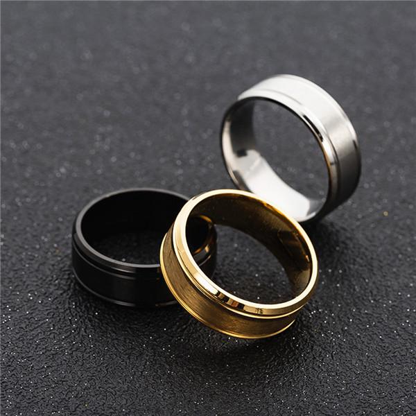 Male Stainless Steel 8mm Wide Matte Double Beveled Simple Ring Jewelry Gifts KTJ