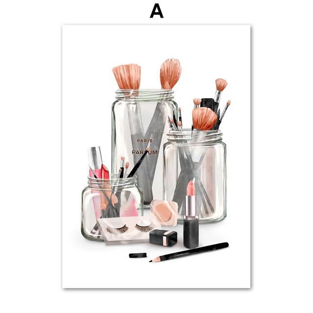 Модная девушка Париж Духи Каблуки Губная помада Макияж Искусство Холст Картина Плакаты на скандинавскую тему и принты Настенные картины Декор в гостиную без рамки