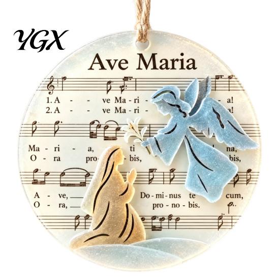 Traditional Christmas Tree Baubles Sea Glass Hymn Ornaments, Handmade Music Sheet Nativity Hanging Decoration, Winter Seasonal Wall Accents