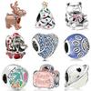 New Arrived Silver Color Frog Hearts Bear Dress Santa Claus Enamel Beads Fit Brand Charms Bracelets for Women DIY Jewelry Gift