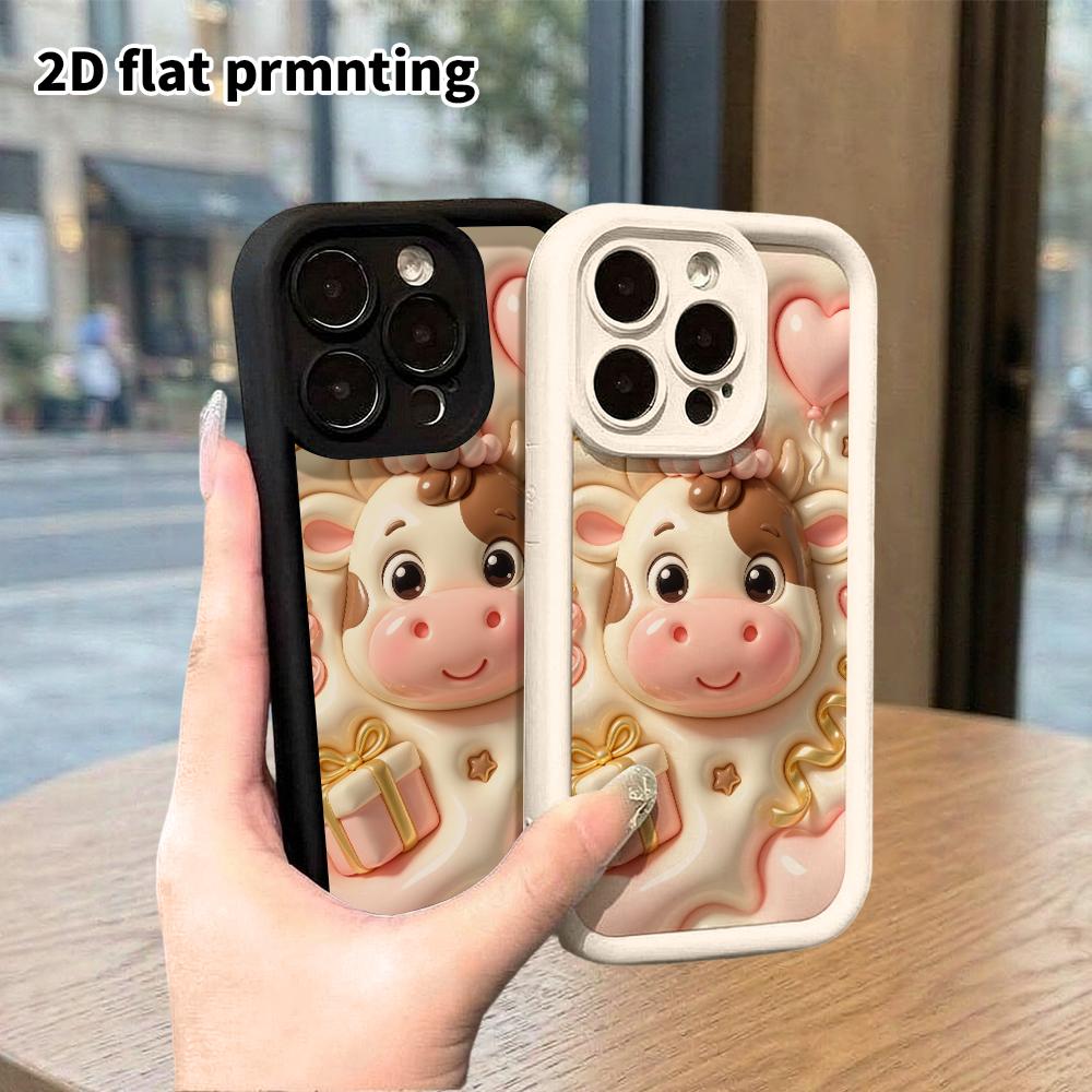 Phone case: 2D flat, suitable for iPhone 18, 17, 16, 15, 14, 13Pro protective case, party little floral cow, perfect Christmas and Halloween holiday g