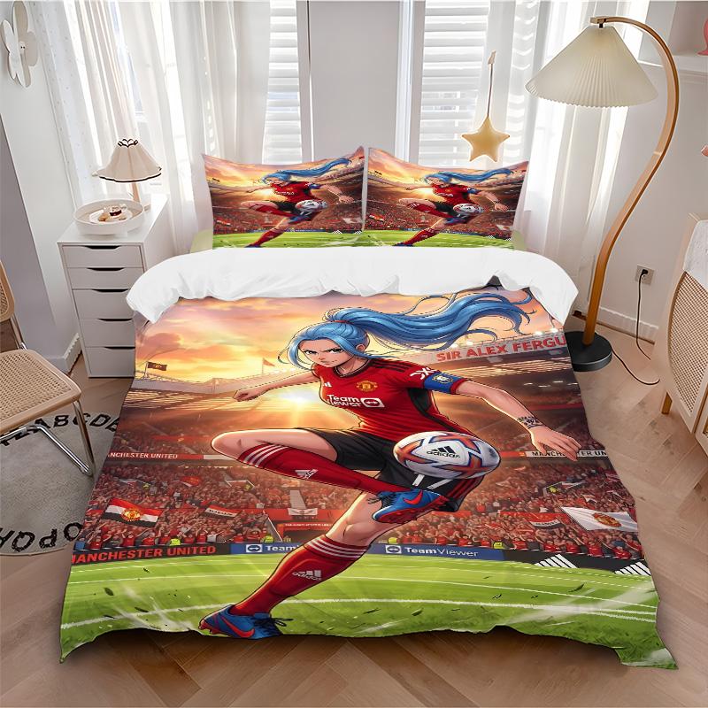 3pcs Football Player Action Bedding Set, Includes One Quilt Cover and Two Pillowcases, Bedroom and Guest Room Decoration. T723119