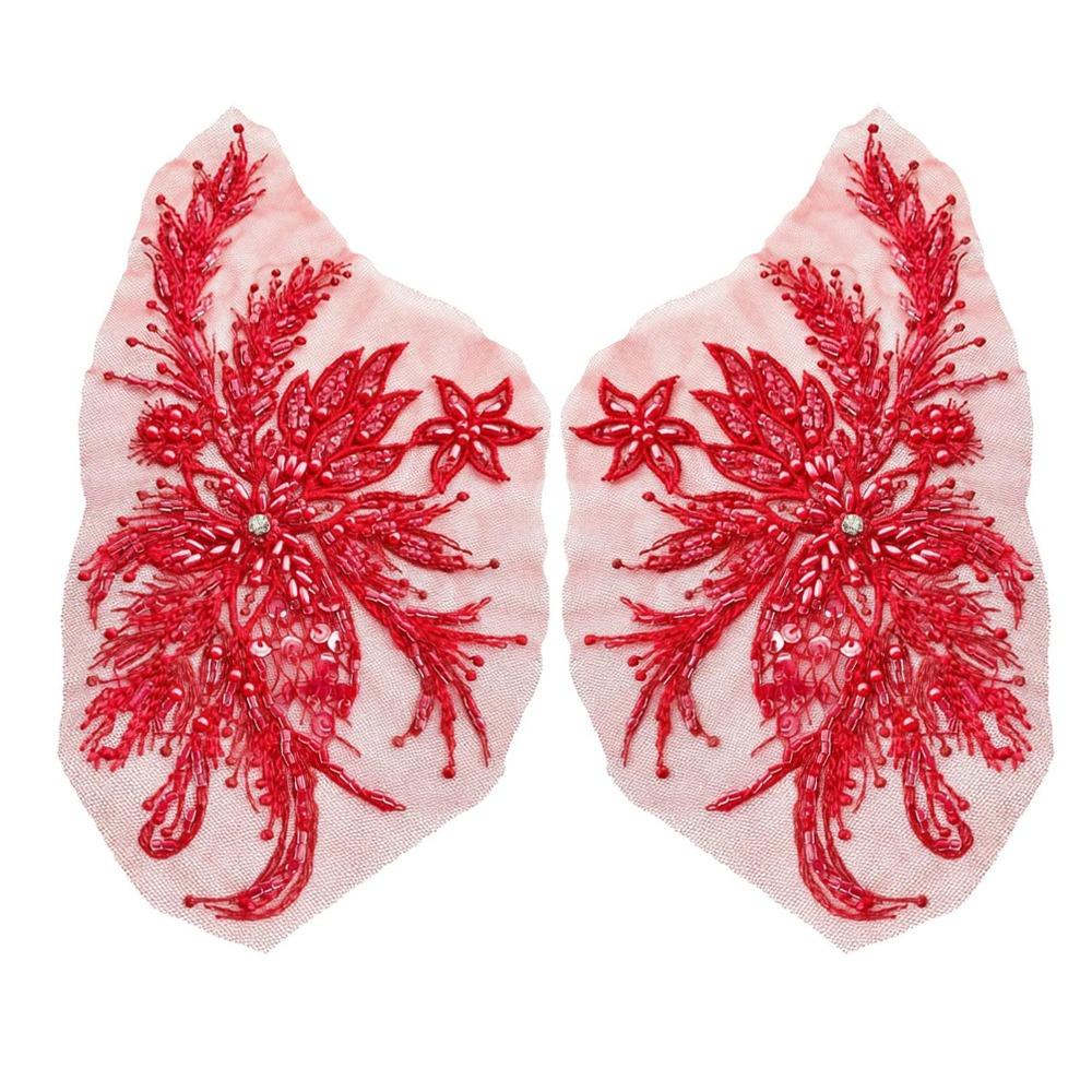 2Pcs DIY Flowers Mesh Embroidery Patch Sewing Repair Colored Beading Colored Lace Flower Applique Floral Embroidery Sewing Patch