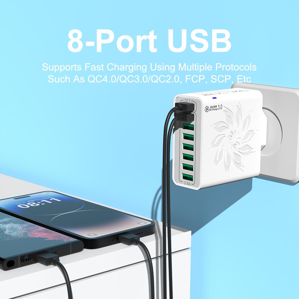 Total 65W 8 In 1 USB Phone Charger Wall Adapter For iPhone 15 14 Pro Max Xiaomi Samsung Phone Charger