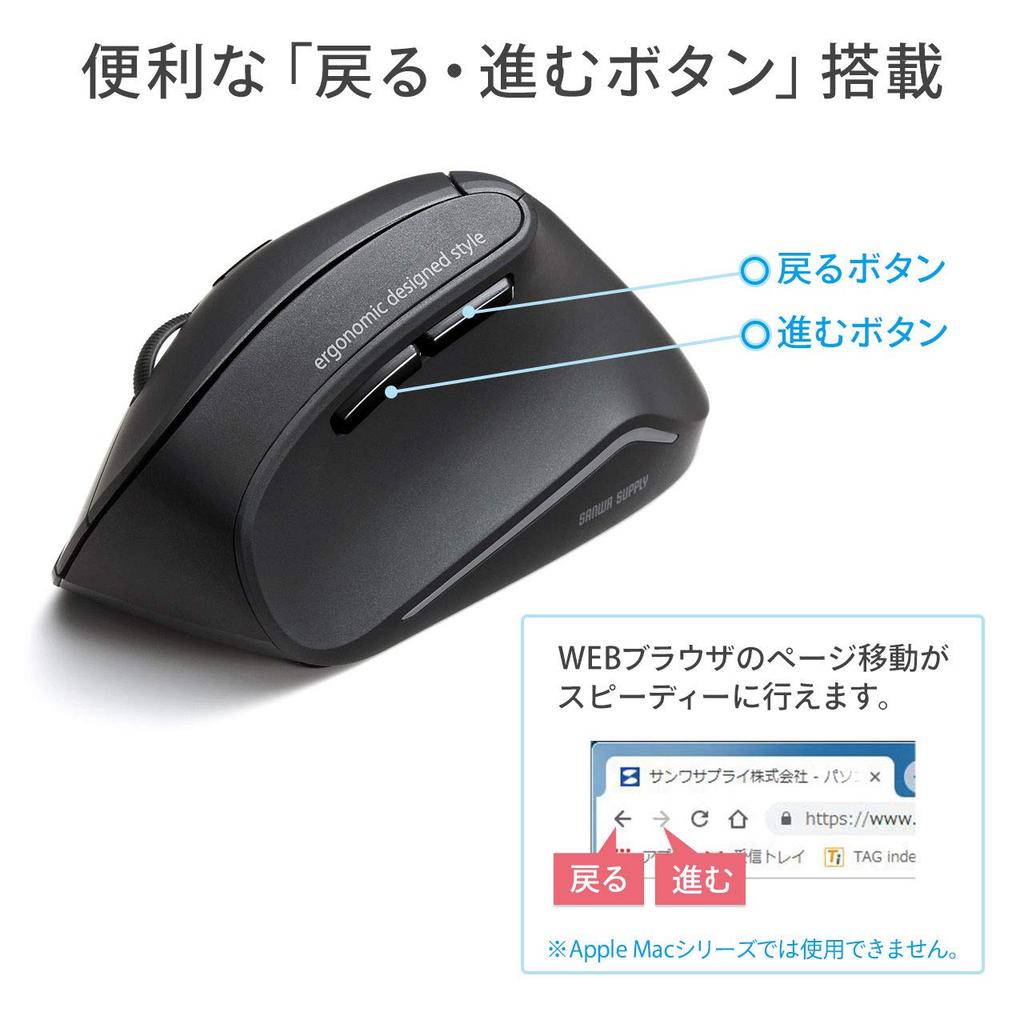 Sanwa Supply Ergonomic Mouse, Quiet, Wireless, 2.4GHz, Tendonitis Prevention, Blue LED, 5 Buttons, Large, MA-ERGW10N