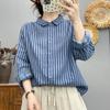Женская хлопковая полосатая рубашка с длинным рукавом, двухслойная - Мягкая, приятная для кожи, дышащая, высокое качество, свободный крой