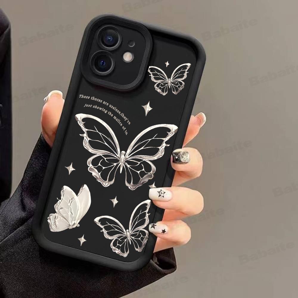 Luxury Sketch Lines Butterfly Phone Case for iPhone 17 16 15 14 13 12 11 Air Pro Max Mini XR XS X 7 8 6 Plus Soft TPU Back Cover