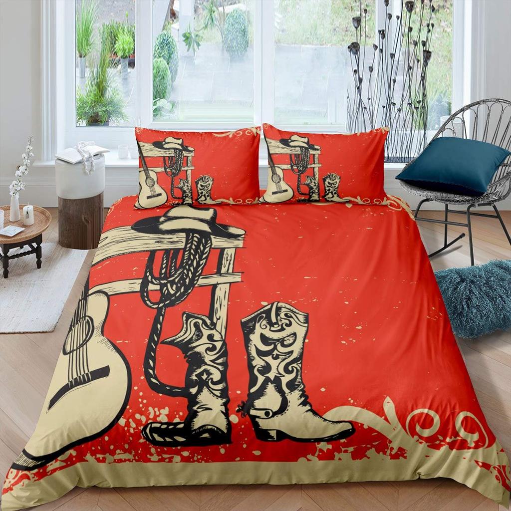 Western Cowboy King Queen Bedding Set Vintage Style Rodeo Duvet Cover Men Teens Boys Horse Quilt Cover Polyester Comforter Cover