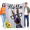 Деревенское одеяло с ослом, мягкий плюшевый плед с надписью 'Hello' и яркими подсолнухами, Веселый домашний декор для гостиной и спальни