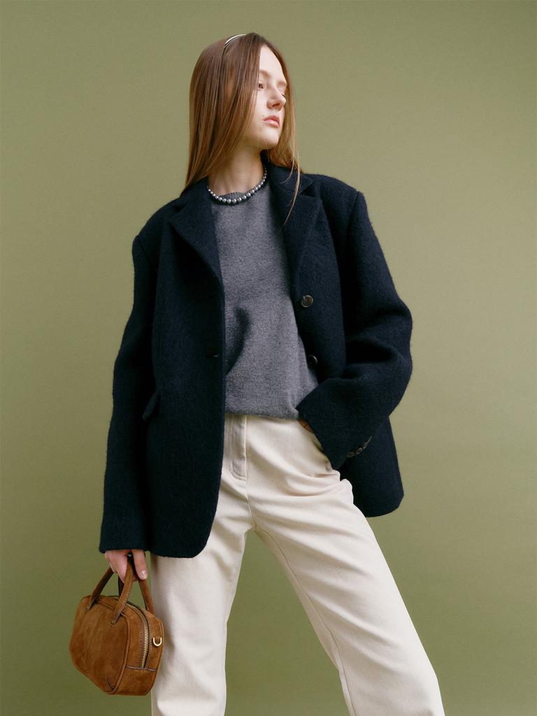 MOAT Alpaca Single Half Jacket (Dark Navy)