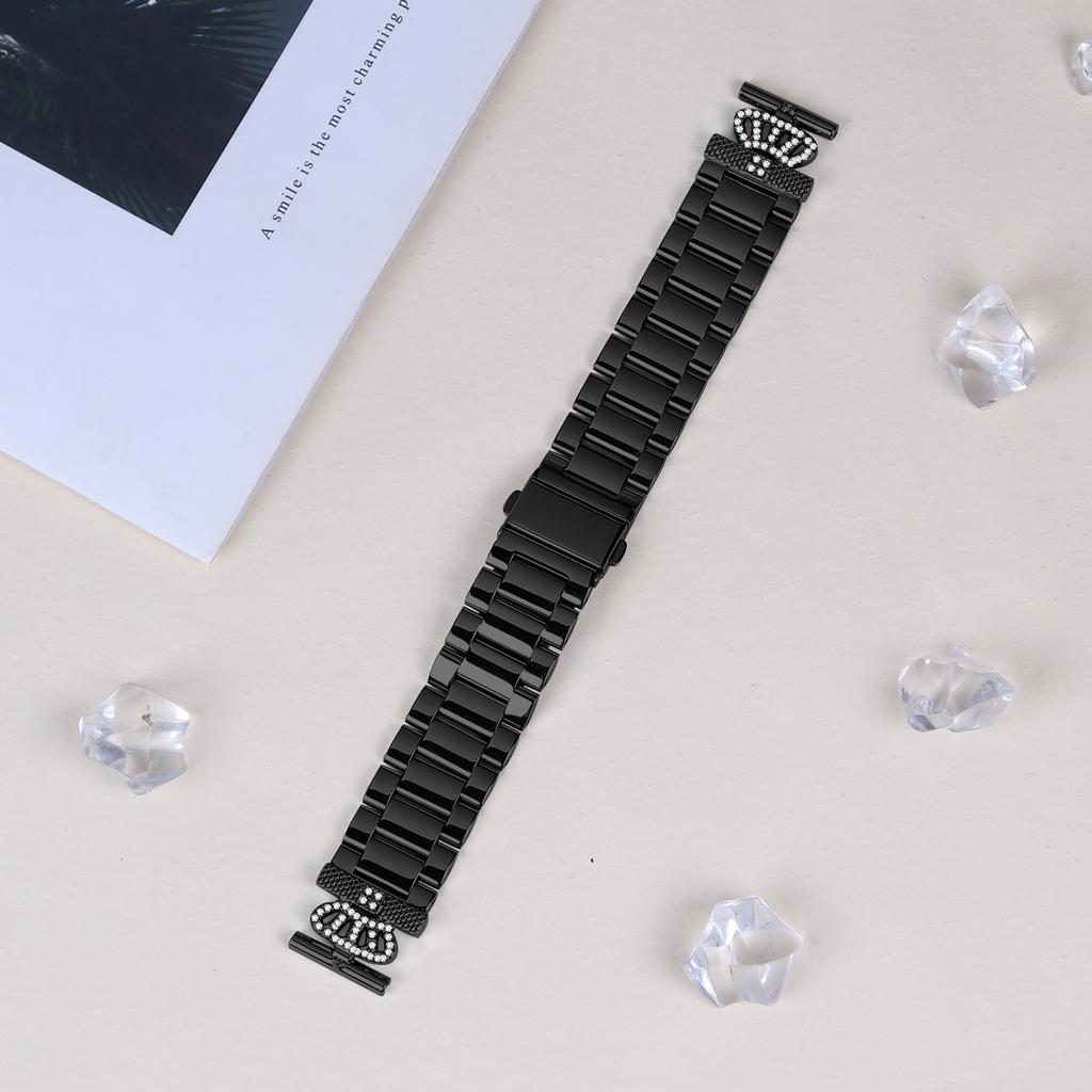 Stainless Steel Strap for Garmin Approach S40/Forerunner 158 Watch Band Crown Shape Rhinestone Decor