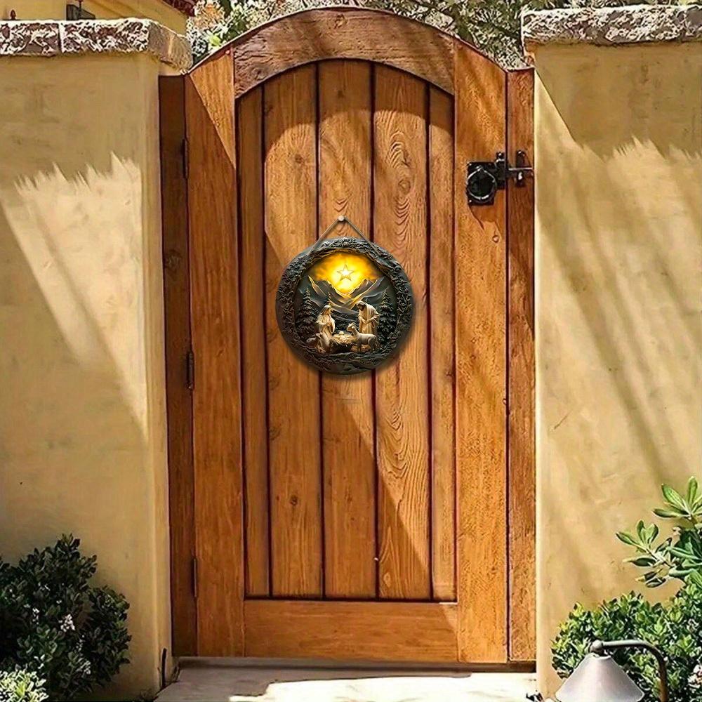 5 шт. Деревянная рождественская сцена для подвешивания - 2D Рождение Спасителя с золотой звездой, горой и дизайном ягненка - праздничное настенное искусство для