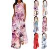 Женское новое весенне-летнее модное классическое длинное платье без рукавов с цветным принтом и v-образным вырезом