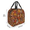 Retro 1970s Brown And Orange Mushrooms And Flowers Insulated Lunch Bag for Kids School Cooler Thermal Food Box Tote Lunch Boxes