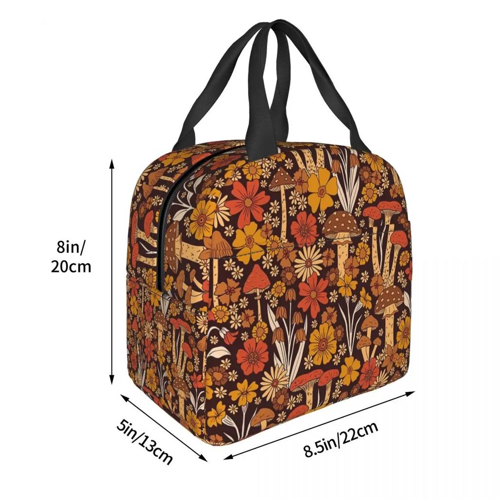 Retro 1970s Brown And Orange Mushrooms And Flowers Insulated Lunch Bag for Kids School Cooler Thermal Food Box Tote Lunch Boxes