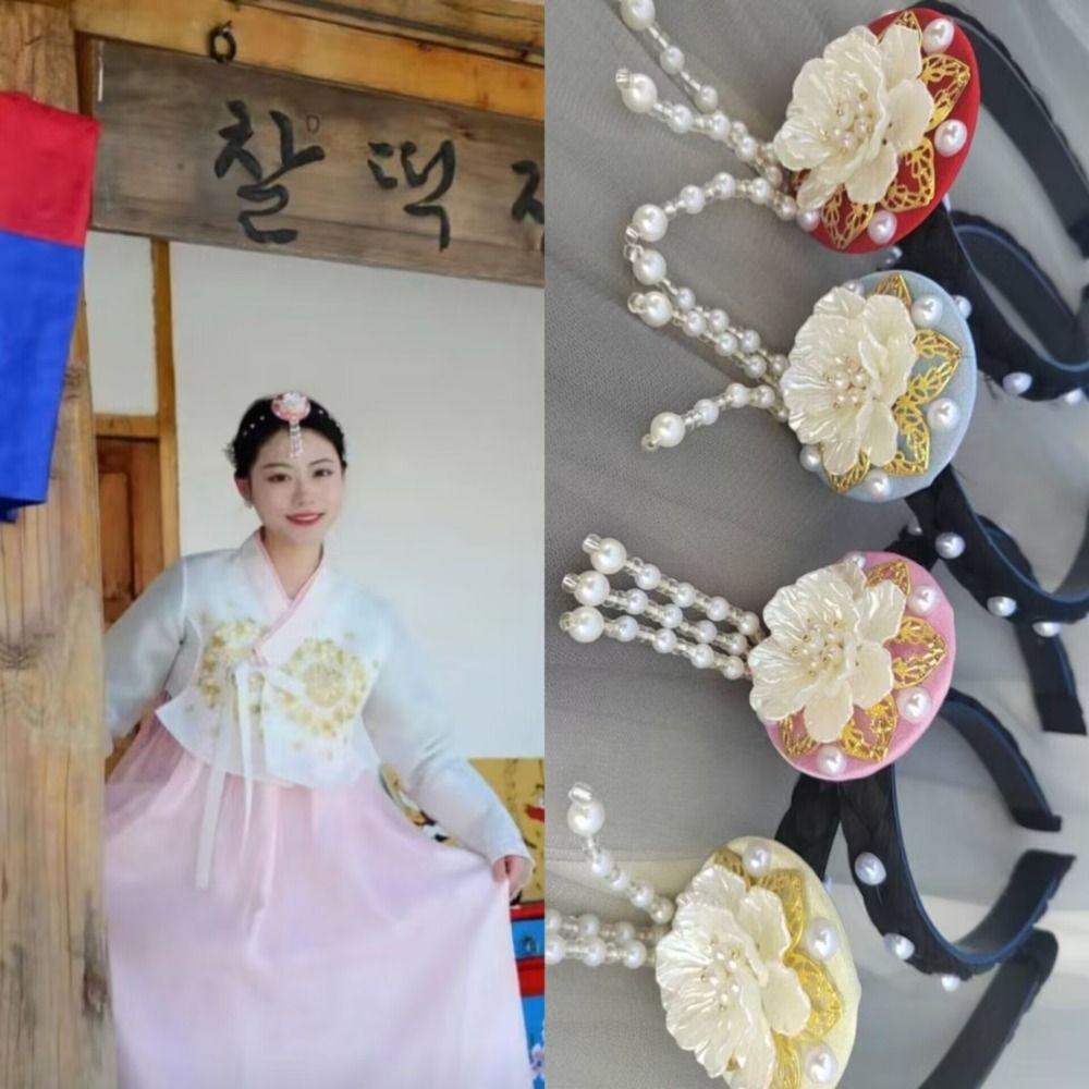 Pearl Hanbok Hairband Flower Stage Dance Hair Hoop Classical Korean Headband  Girls