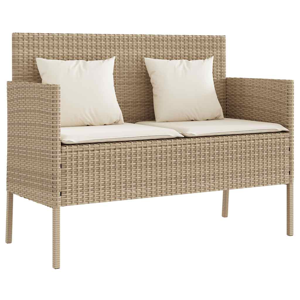 Garden Bench with Cushions Beige Poly Rattan