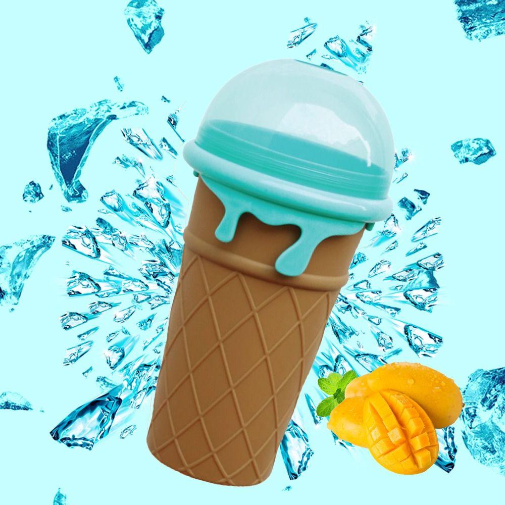 Ice Cream Shape Squeeze Cup with Straw Spoon Smoothies Cup DIY Smoothies Making Cup Summer