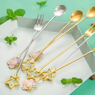 1 шт. Кухонная кофейная посуда Ложка-вилка Сакура Нержавеющая сталь Кофейная ложка Кухонная звезда Длинная ручка Ложки для перемешивания