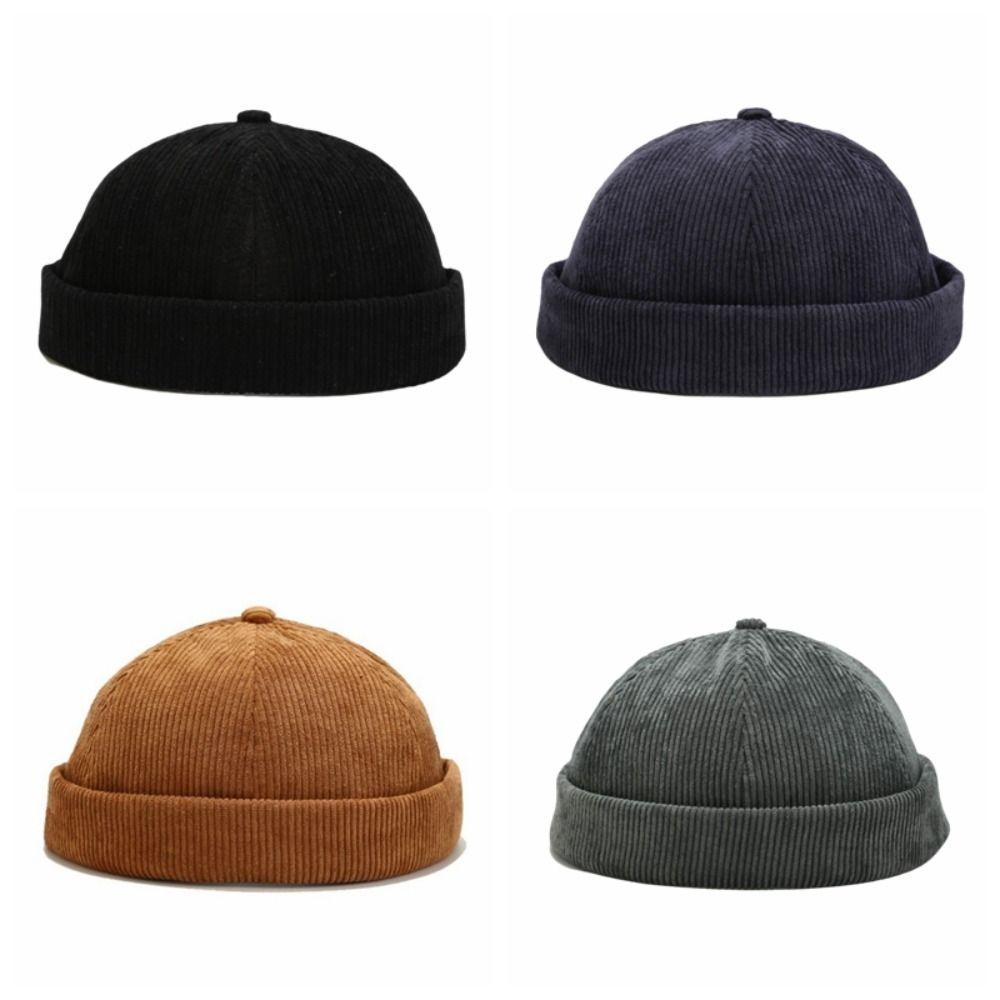 Round Corduroy Brimless Hat Solid Color Docker Cap Soft Hip Hop Hat Outdoor