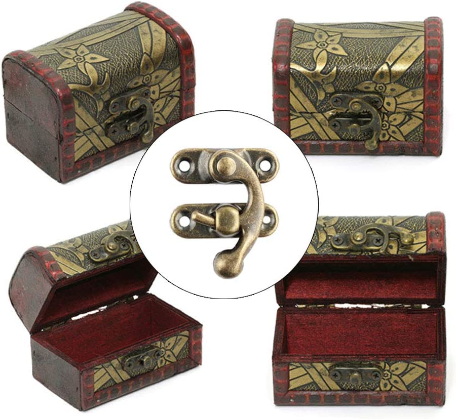 4Pcs Retro Small Box Hinges And 2 Sets Antique Right Latch Hook Hasp Wood Jewelry Box Hasp Catch Decoration For Cabinet Box