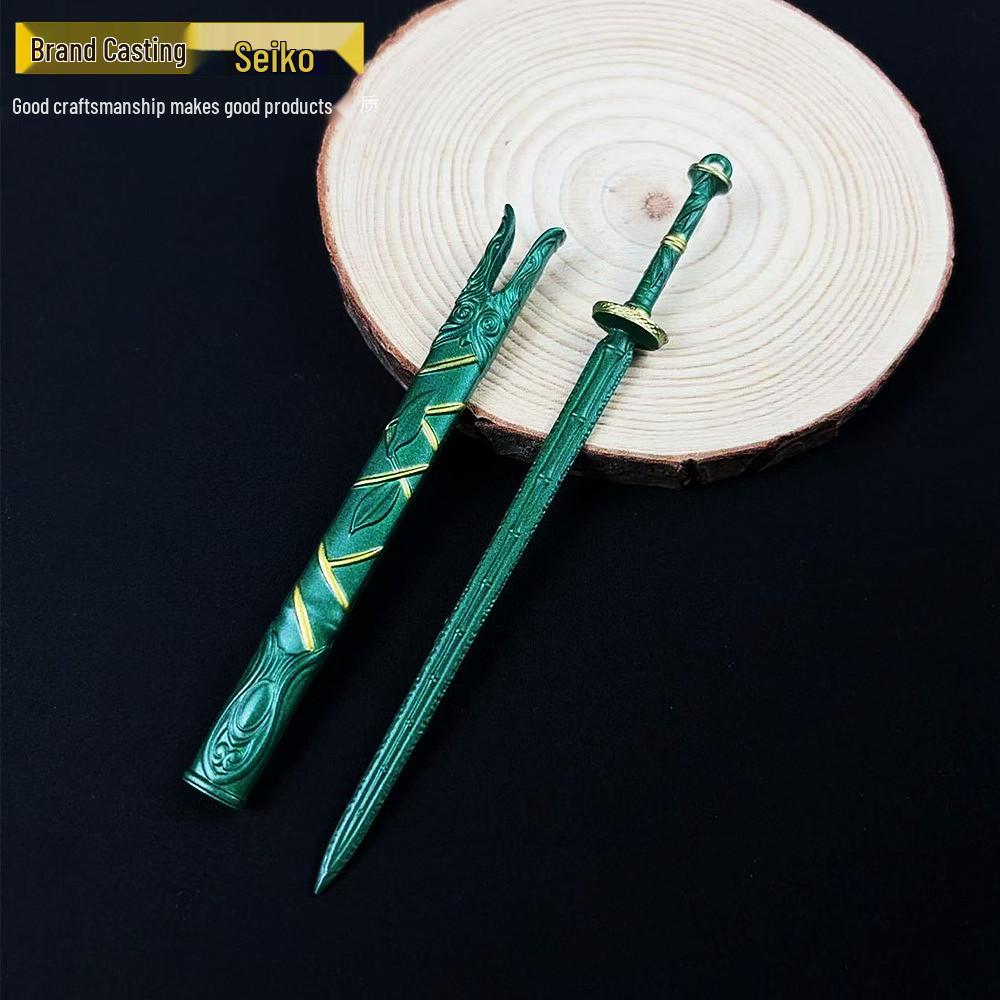Mini Green Bamboo Bee Sword Keychain – Ancient Style Alloy Treasure Model Ornament