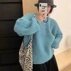 Candy Color Pullover Sweater Women's Autumn and Winter Retro Loose Solid Color Curled Thick Thread Lazy Wind Knitted Sweater Top