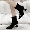 Crystal Women Ankle Boots Suede Pointed Toe High Heels Elegant Shoes 2025 Trend Designer Winter Fashion Pumps Botas De Mujer