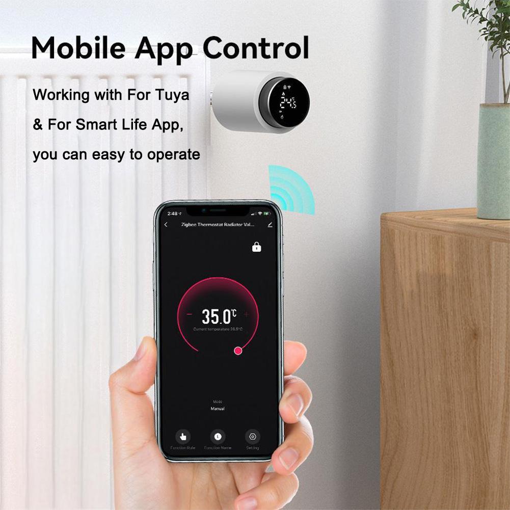 For Zigbee Hub Radiator Valve Smart Heating White Black Heating Thermostat Voice Assistant Compatible Mobile App Control