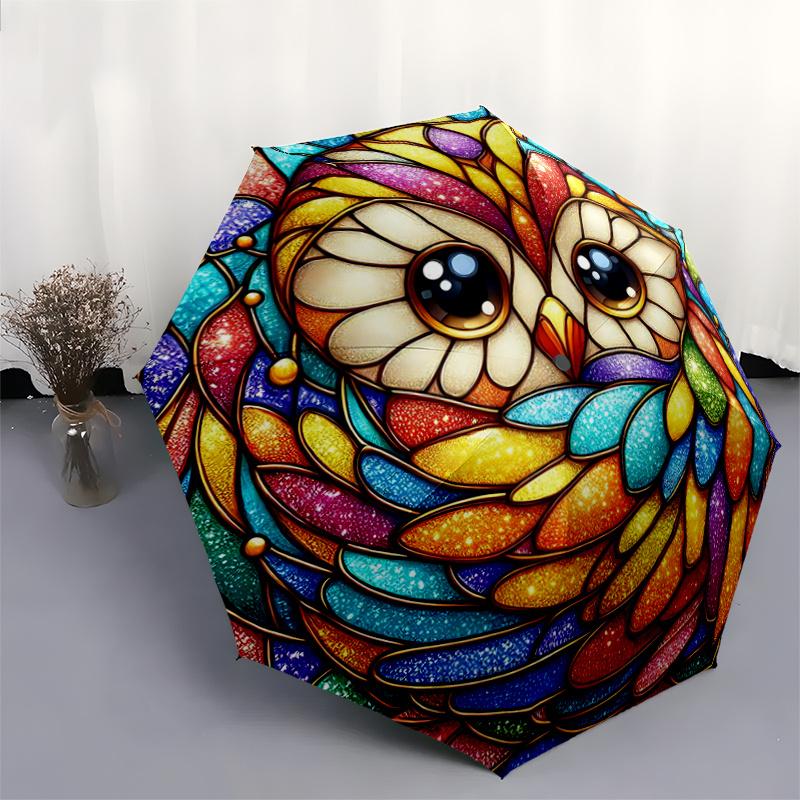 1pc Owl Art Automatic Open/CloseCartoon Umbrella, Portable Compact Umbrella for Men & Women A061