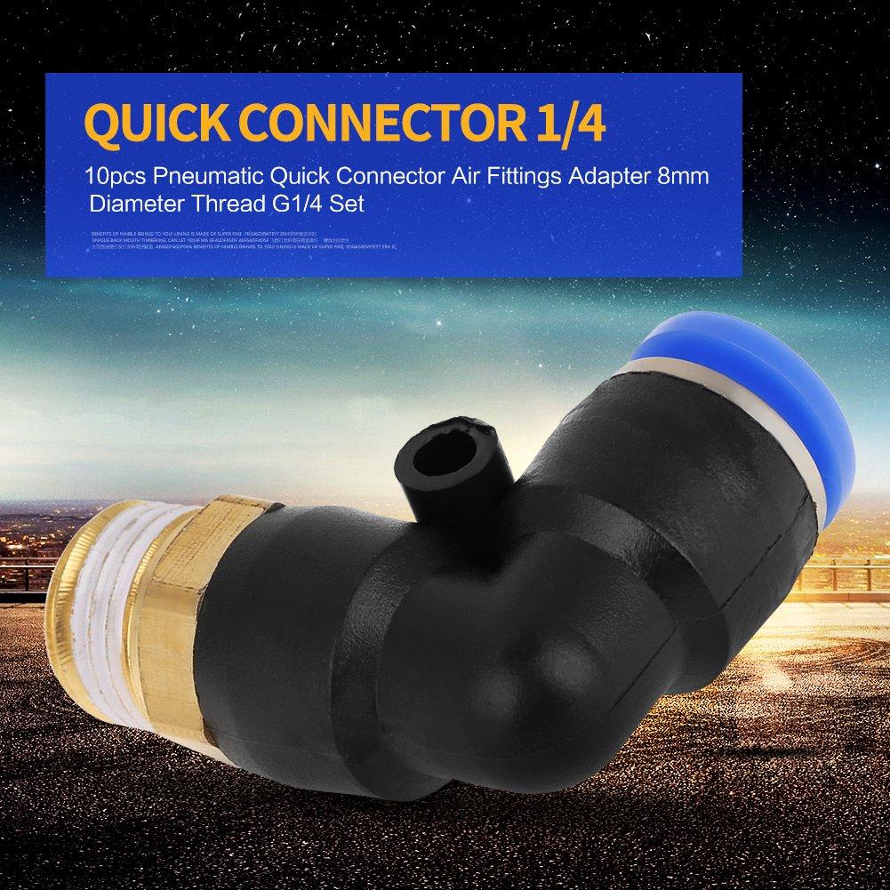 Akozon Pneumatic Quick Connectors, 10-Piece Set, 8mm Pneumatic Elbow Quick Connectors, Air Fitting Adapters, 8mm Diameter Thread G1/4