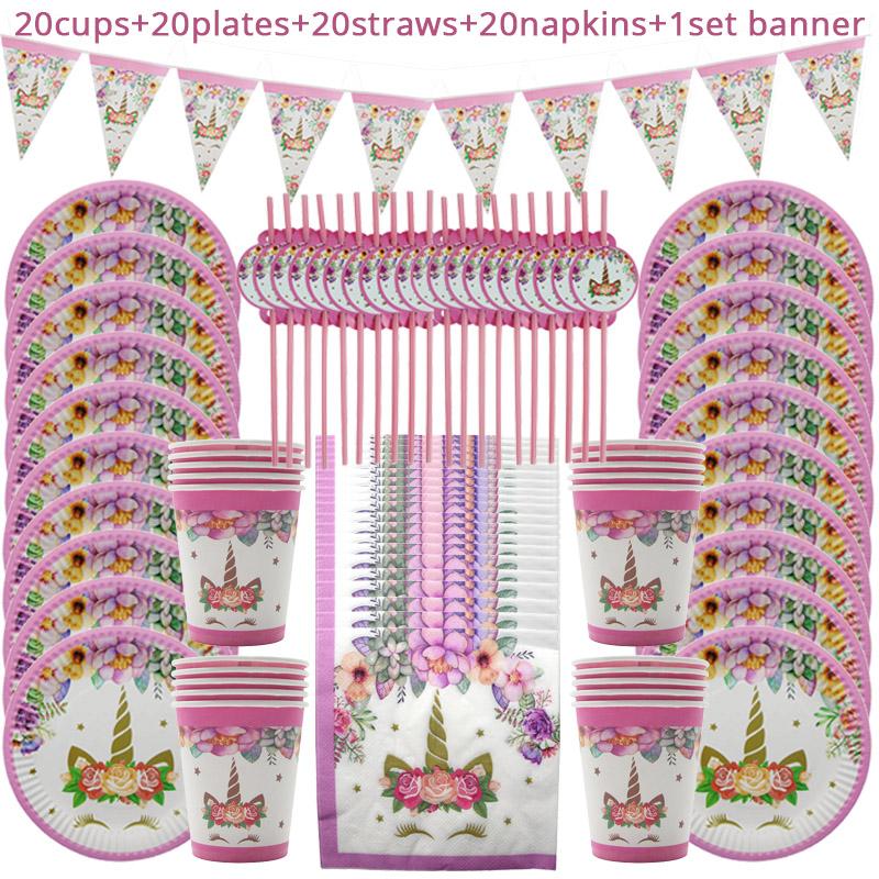 WEIGAO Unicorn Decoration Birthday Party Decor Kids Unicorn Disposable Tableware Set Baby Shower Girl Birthday Party Supplies