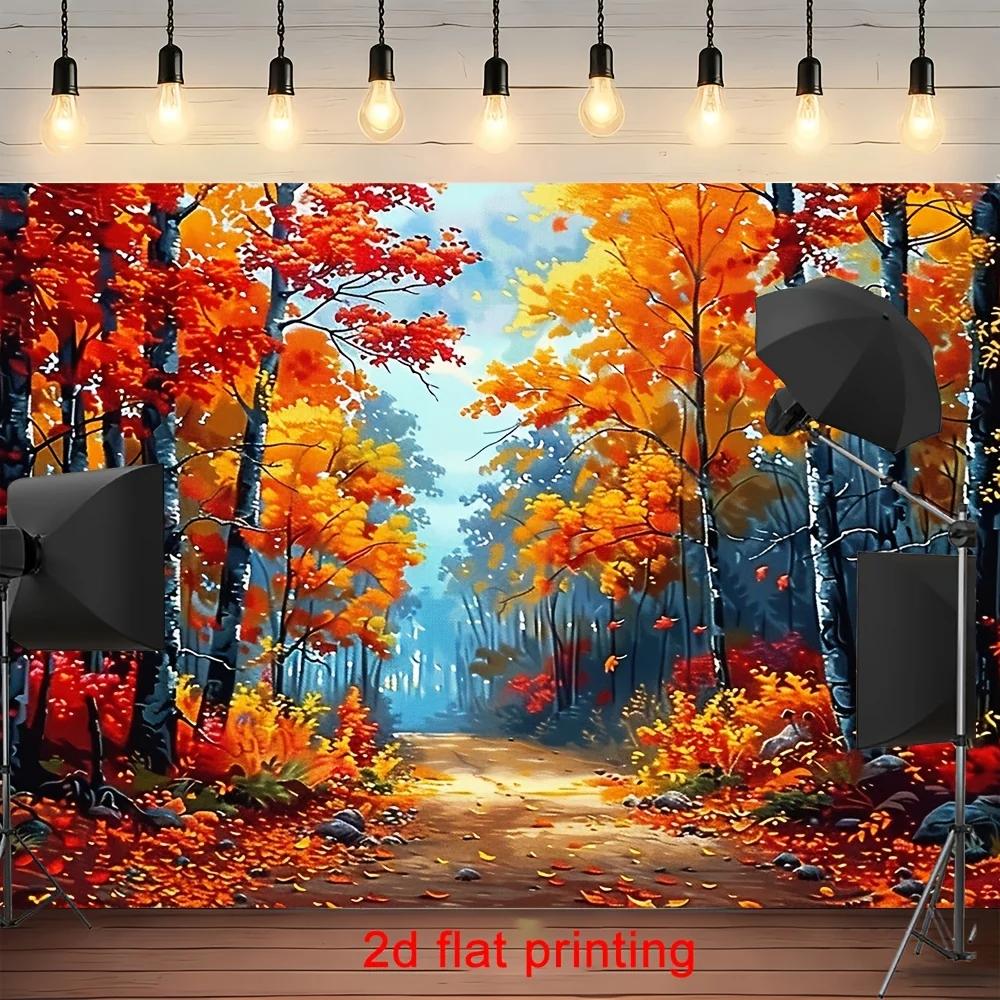 2D flat printing, 1 autumn forest scene leaf, charming background, digital painting canvas setDJH