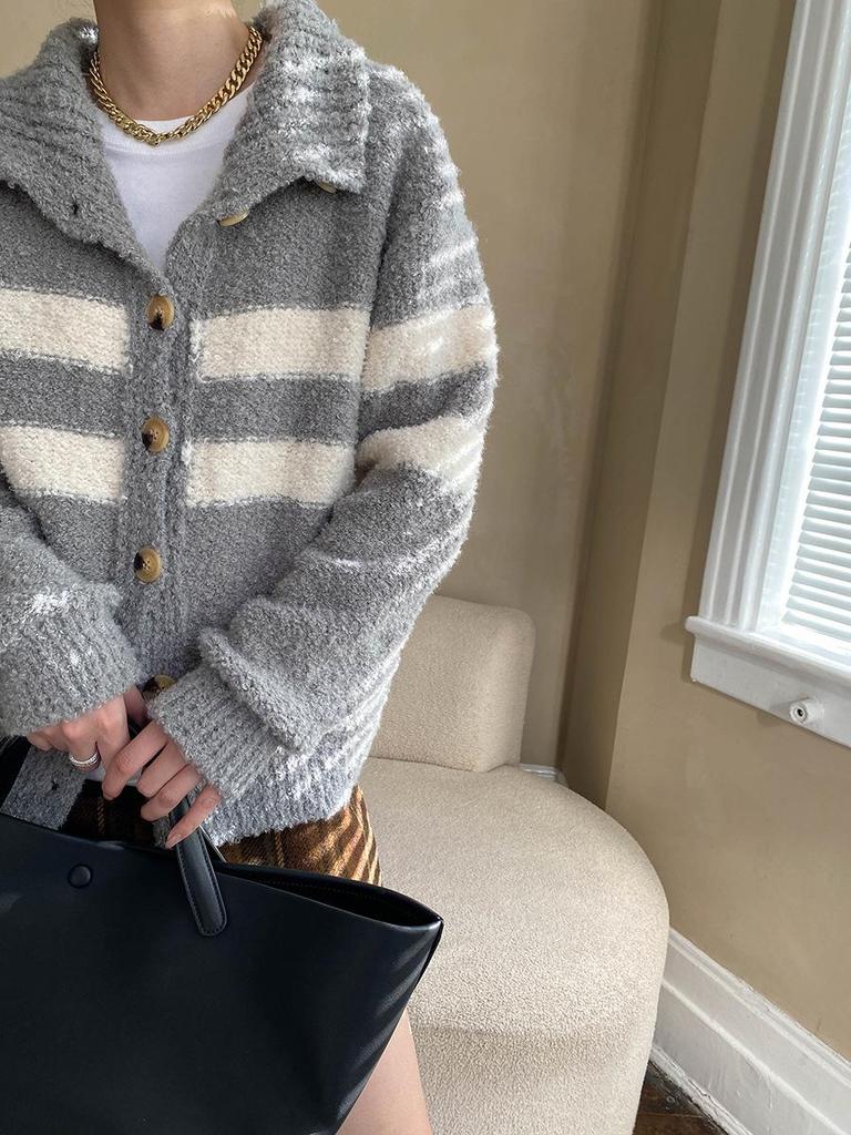 Синан Двусторонний Кардиган с Контрастными Полосками SN6889