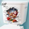 Funny Gift for Christmas Santa Claus Toilet Sticker Elk And Box Print 3D Waterproof PVC Wall Clings Decal Removable Sticker Bathroom Stickers