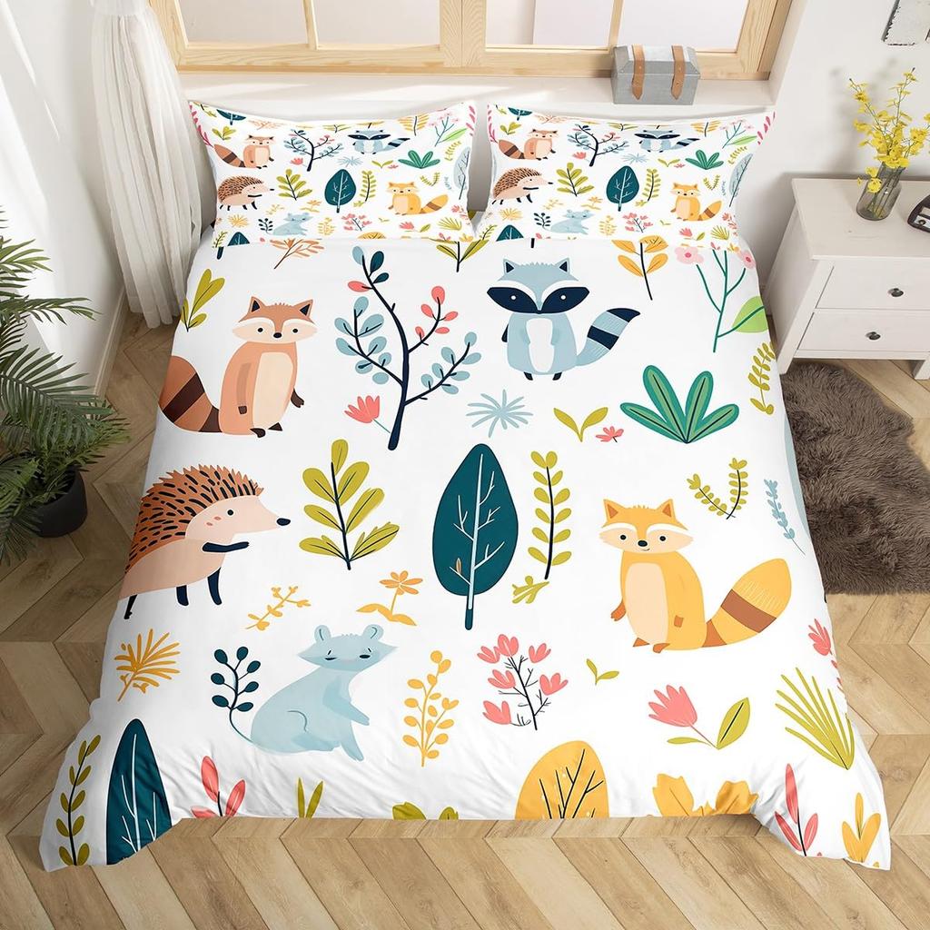 Lovely Squirrel Duvet Cover Cartoon Animal Starry Sky Moon Universe Blue Cloud Bedding Set Watercolor Painted Art Quilt Cover