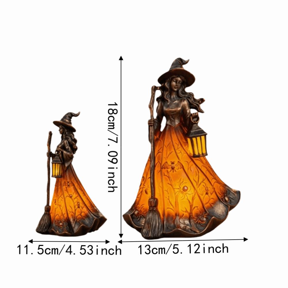 Scary Broomstick Witch Statues Standing Design Resin Night Light Bedroom Decoration