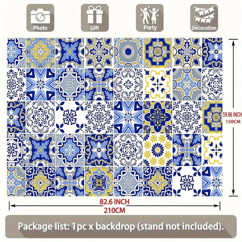 1pc, 2Dflat, 1 piece Mediterranean blue tile backdrop - European Amalfi Coast party decoration for birthdays, photo booths, wsj