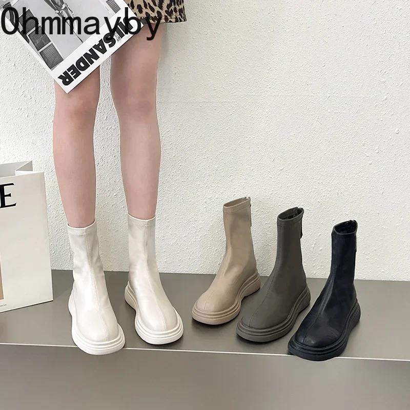 Fashion 2024 Women Long Boots Thick Sole Ladies Zipper Knight Flats Heel Boots Fashion Knee-high Boots Keep Warm Plush Winter Shoes