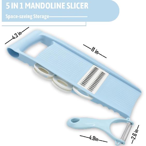5 in 1 Slicer for Kitchen Vegetable Cutter with Multi Blade for Potato Chips Julienne Shredder Peeler Blue7